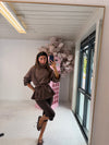 Suede-Effect Belted High Neck Jacket