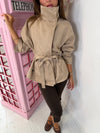 Suede-Effect Belted High Neck Jacket