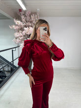 Christmas bow velour trouser set - red