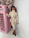 Suede-Effect Belted High Neck Jacket