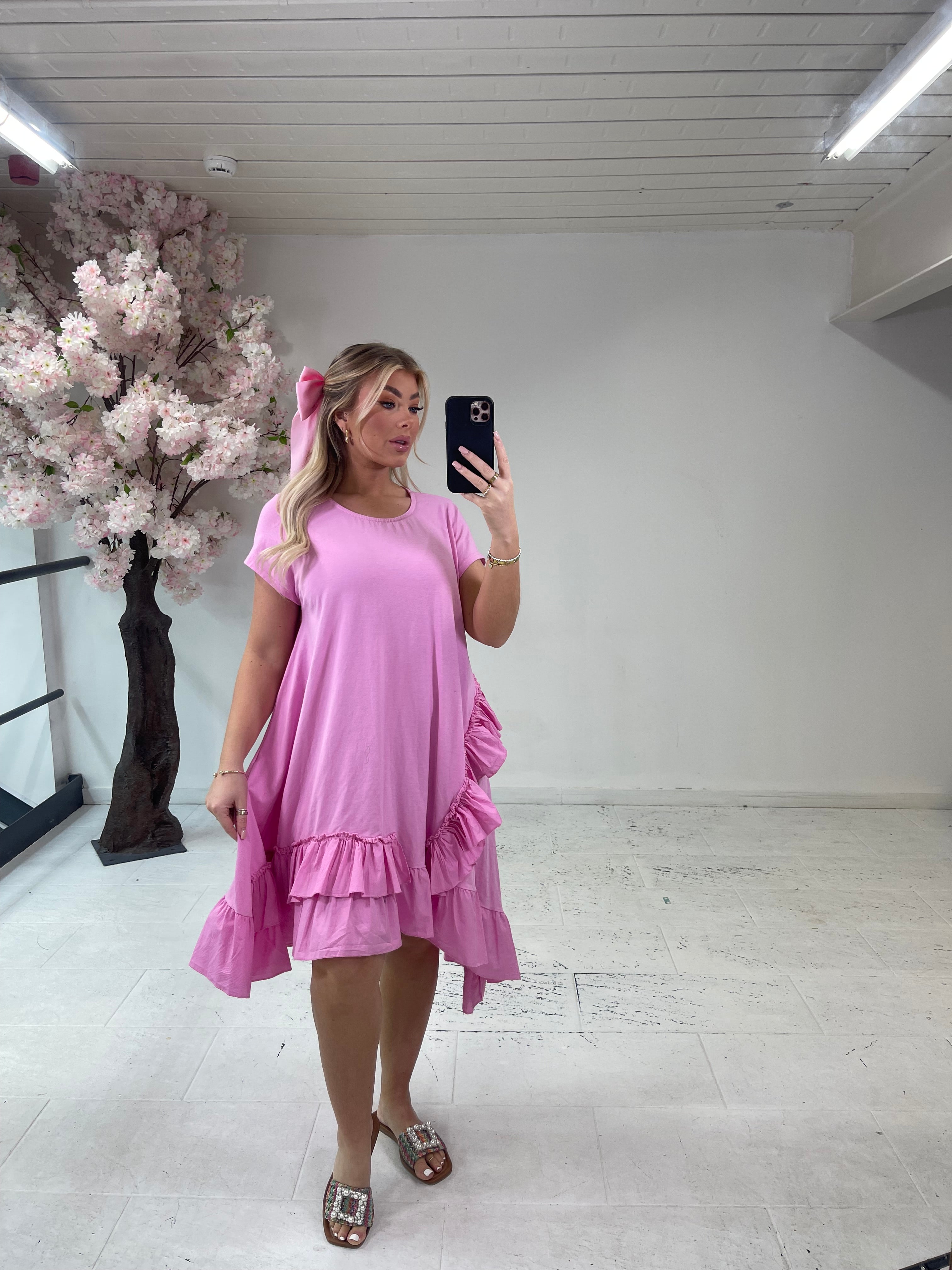 Jersey frill bottom dress - bubblegum pink