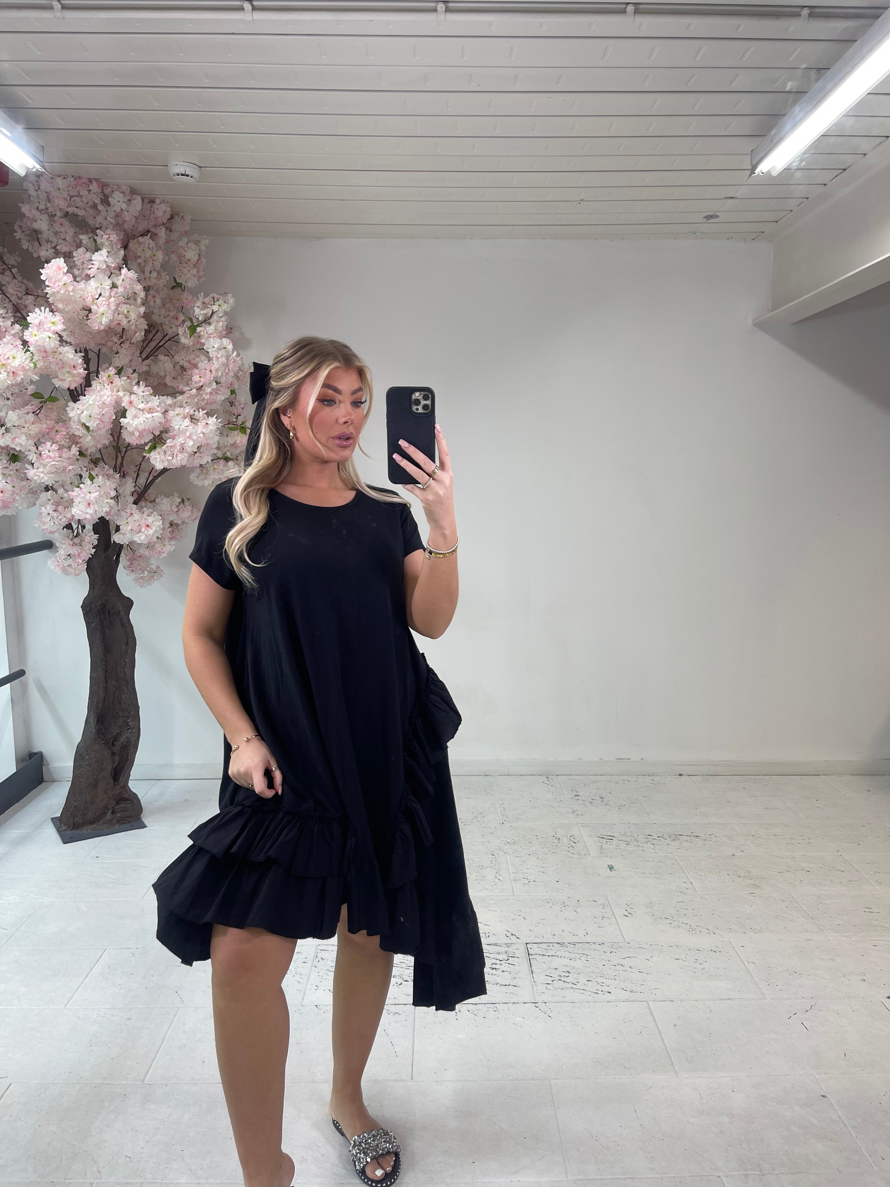 Black frill deals bottom dress