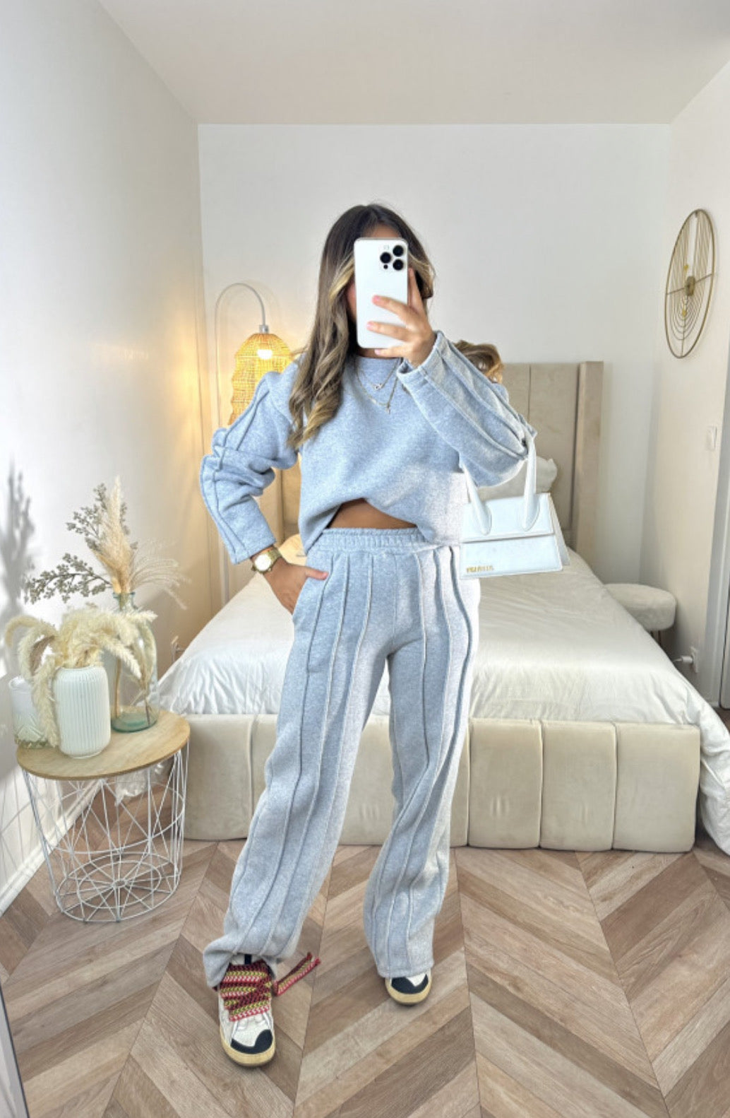 FLARE RIBBED JOGGER SET -  GREY