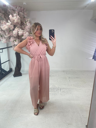 Frill belted jumpsuit - pink