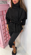 Suede-Effect Belted High Neck Jacket