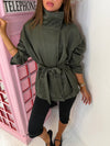 Suede-Effect Belted High Neck Jacket
