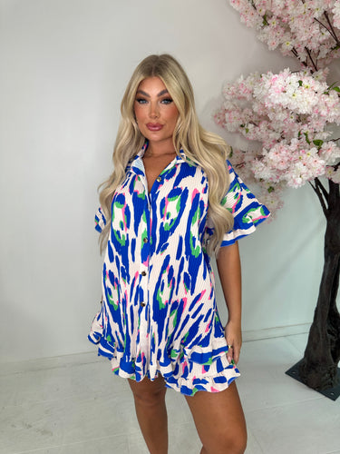 Leopard print short co-ord - royal blue