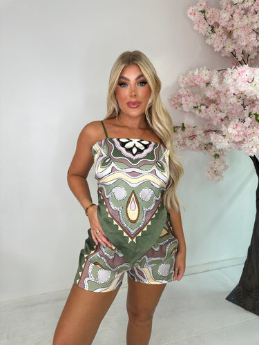 Scarf Short Co-ord - Khaki