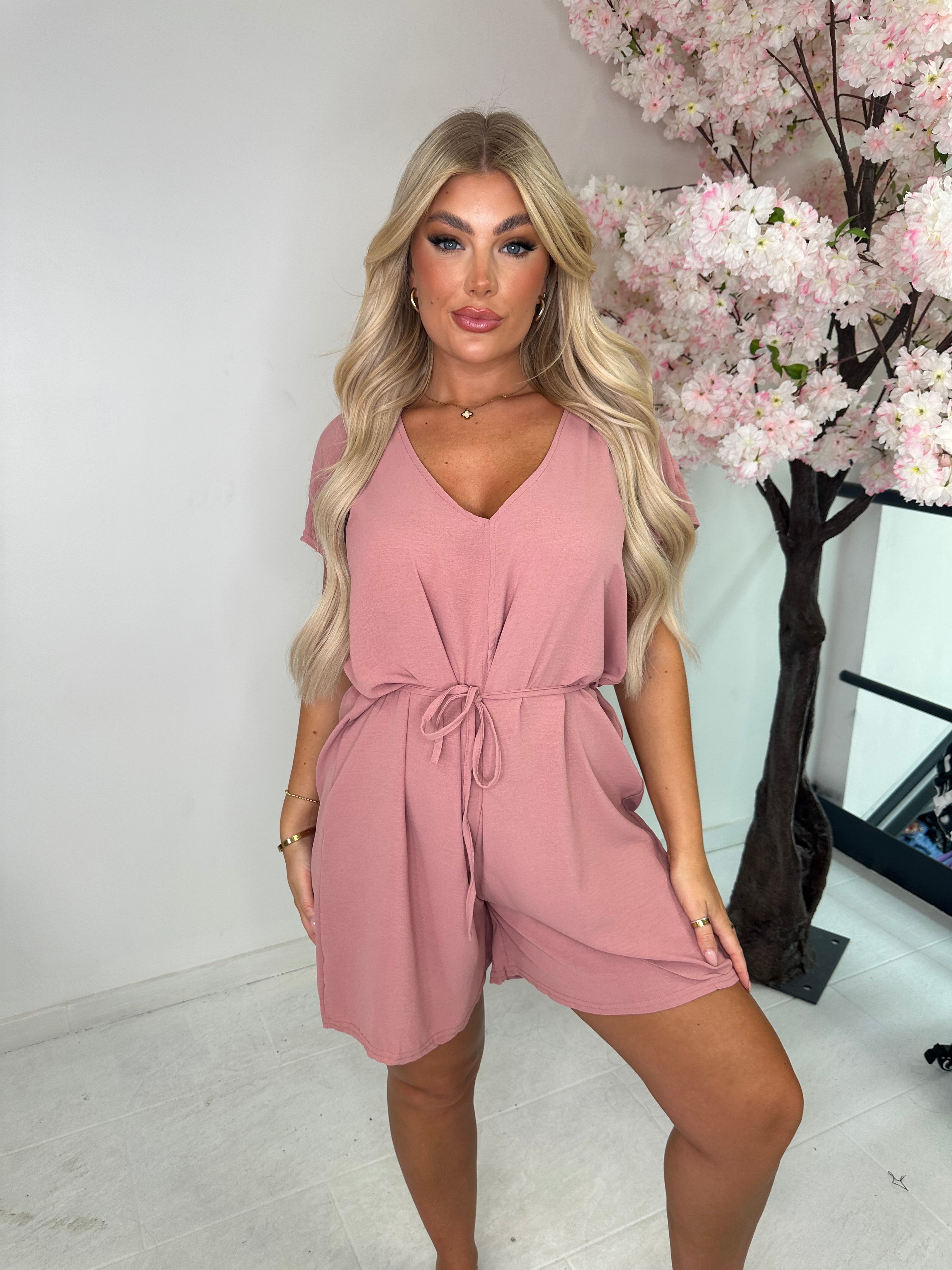 Isla tie up playsuit - dusty pink