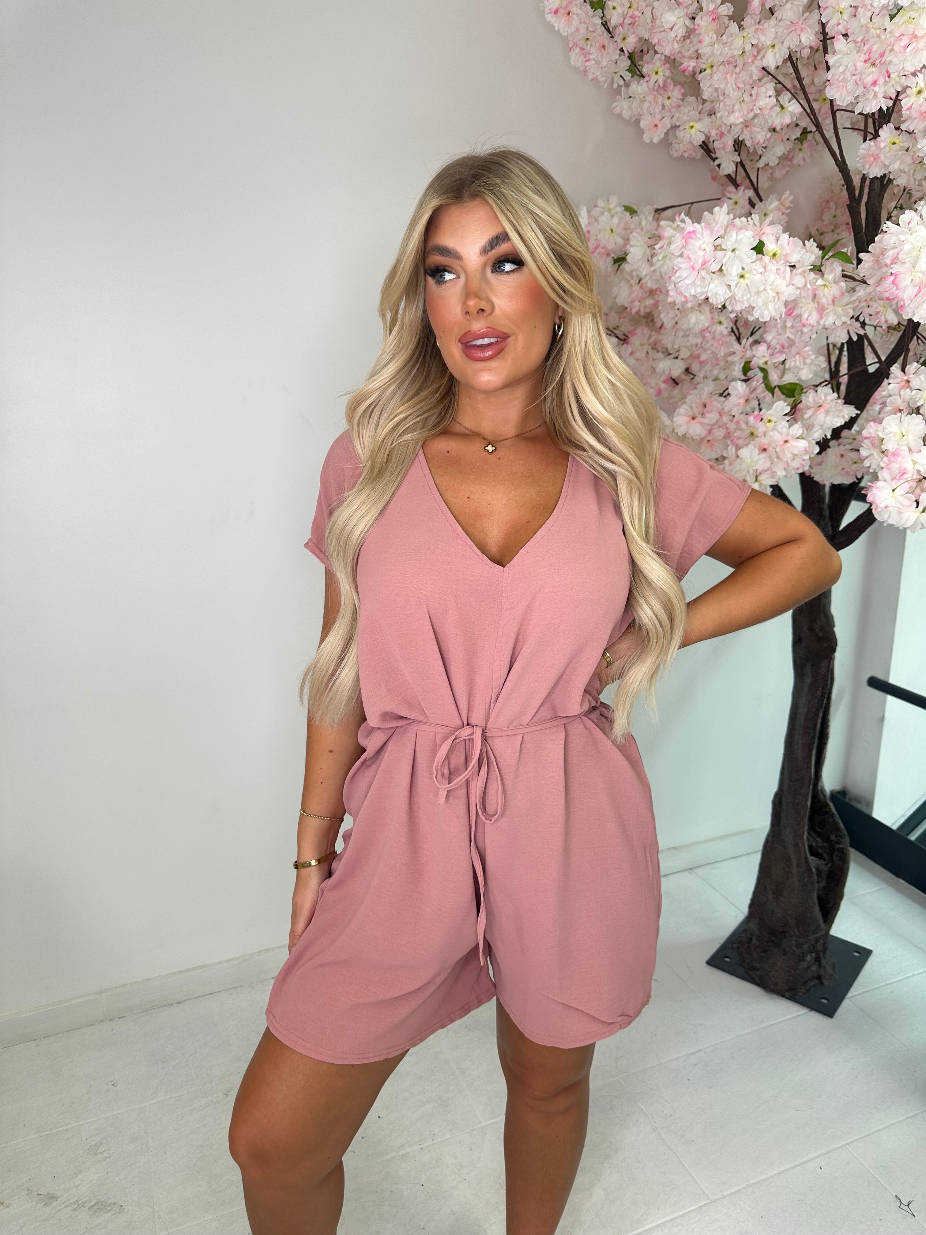 Isla tie up playsuit - dusty pink