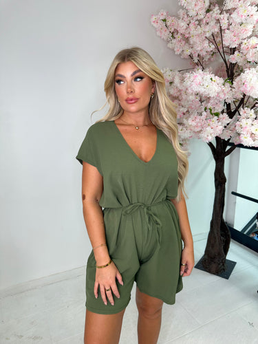 Isla tie up playsuit - khaki