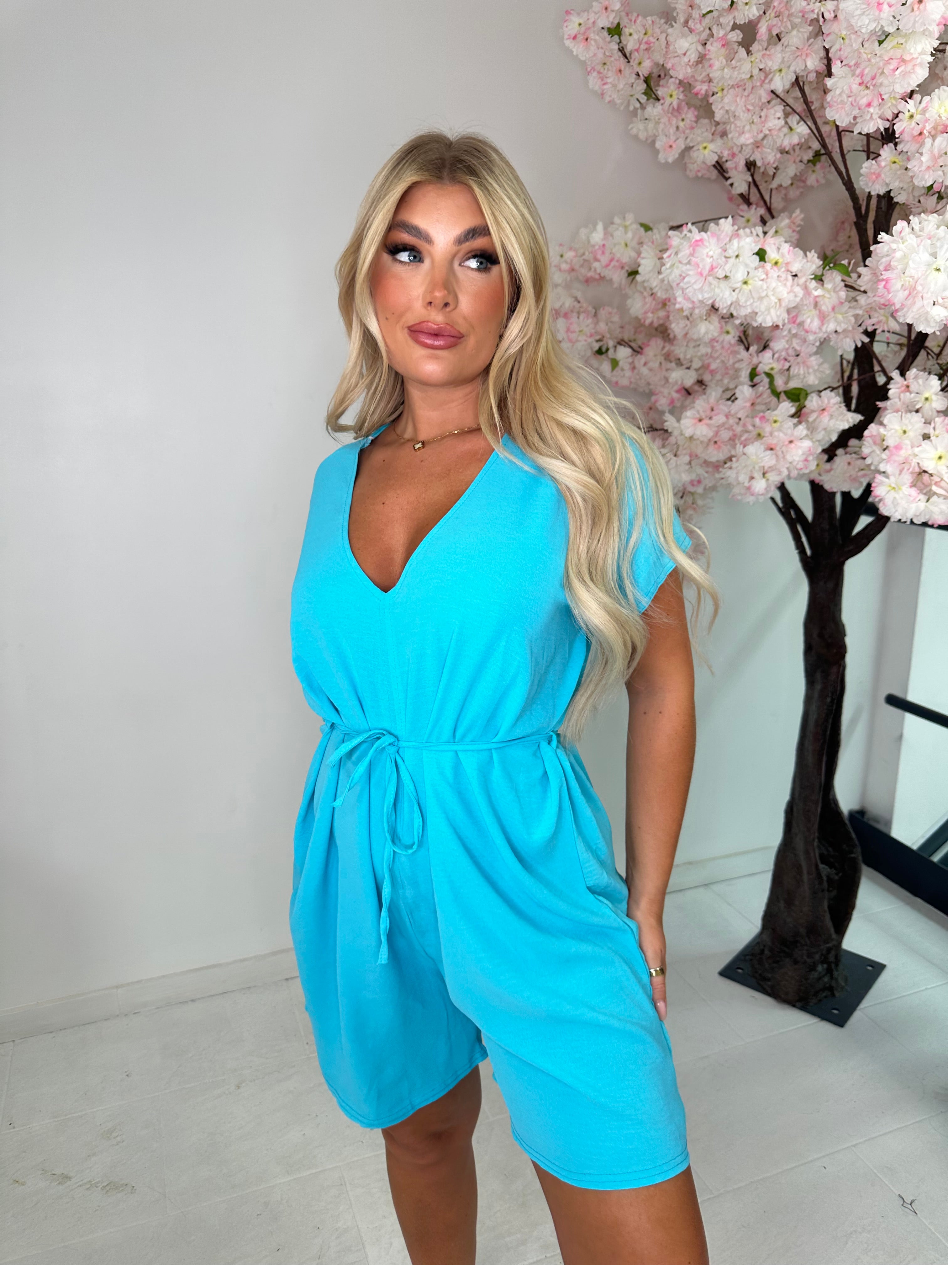 Isla tie up playsuit - aqua blue
