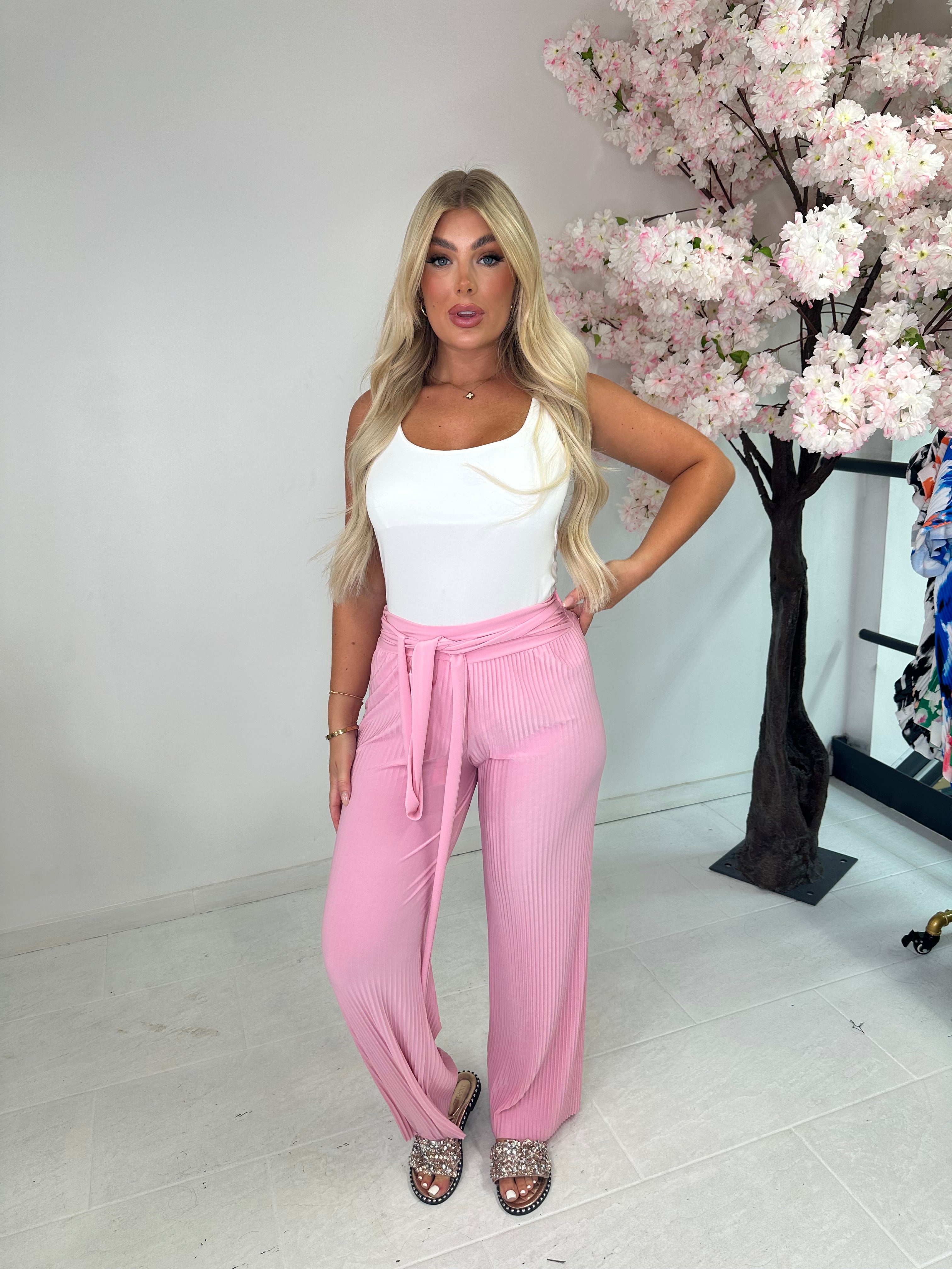 tie up pleated trousers - baby pink