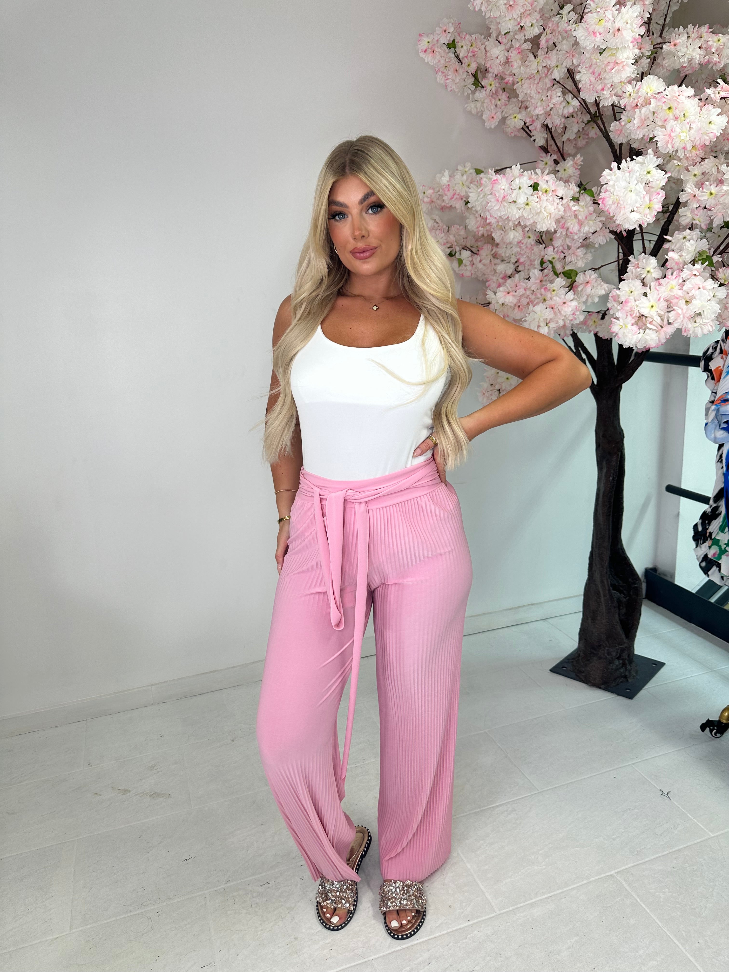tie up pleated trousers - baby pink