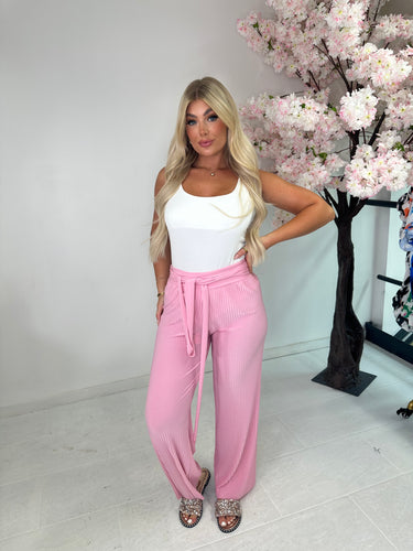 tie up pleated trousers - baby pink
