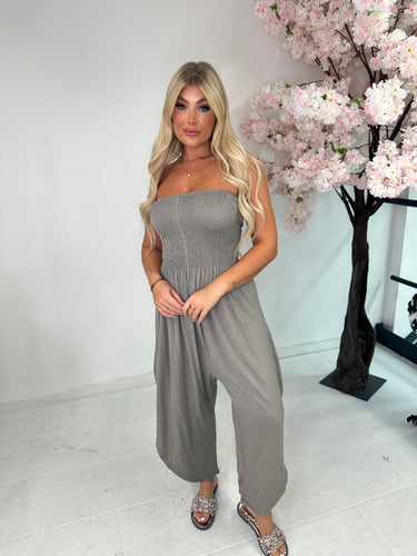 Plain bandeau romper jumpsuit - mocha