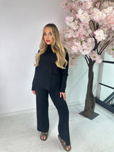 Wide leg ribbed loungewear set - black