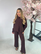 Wide leg fringe loungewear set - brown