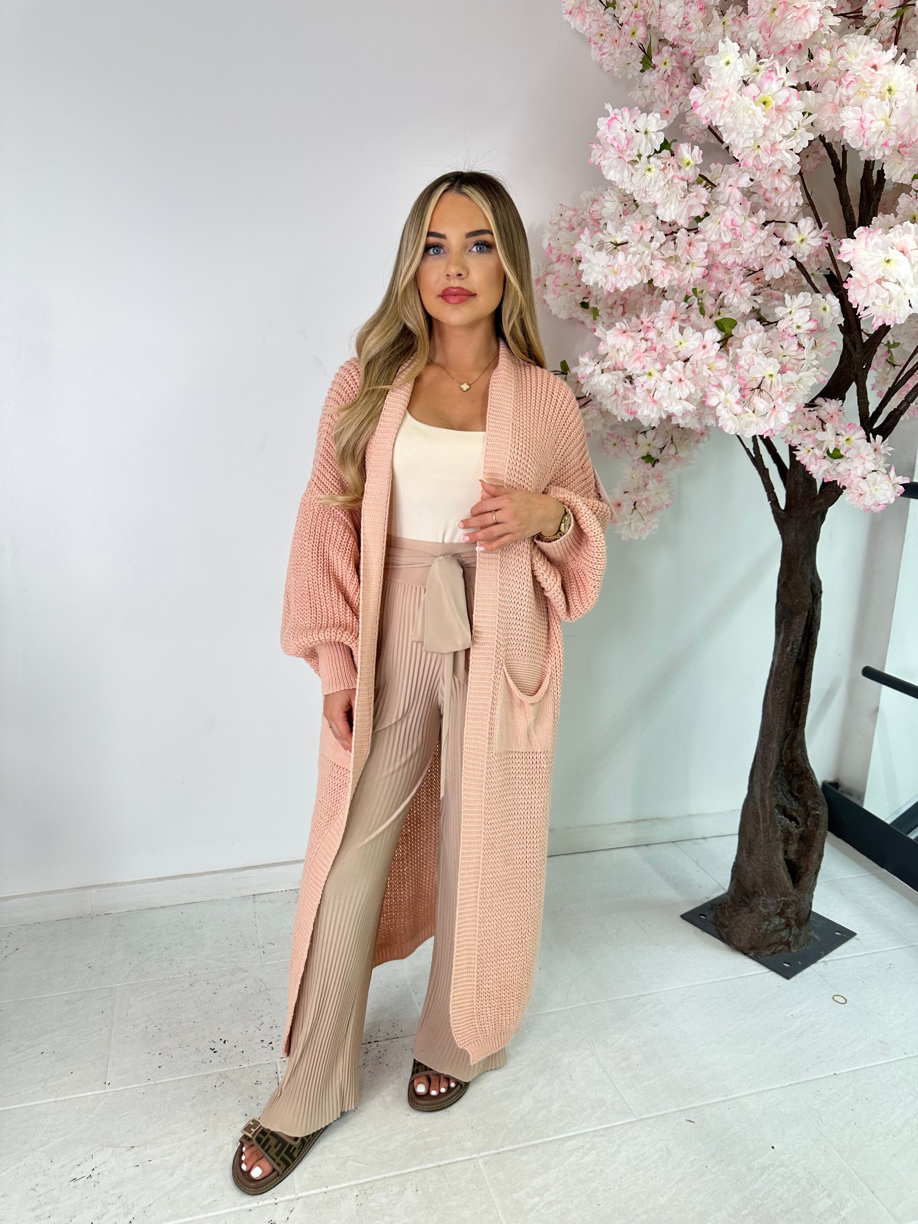 Long knit cardigan - dusty pink