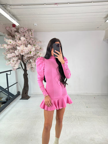 Puff sleeve peplum dress - pink