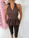 Polkadot Halterneck Top /Chocolate Brown