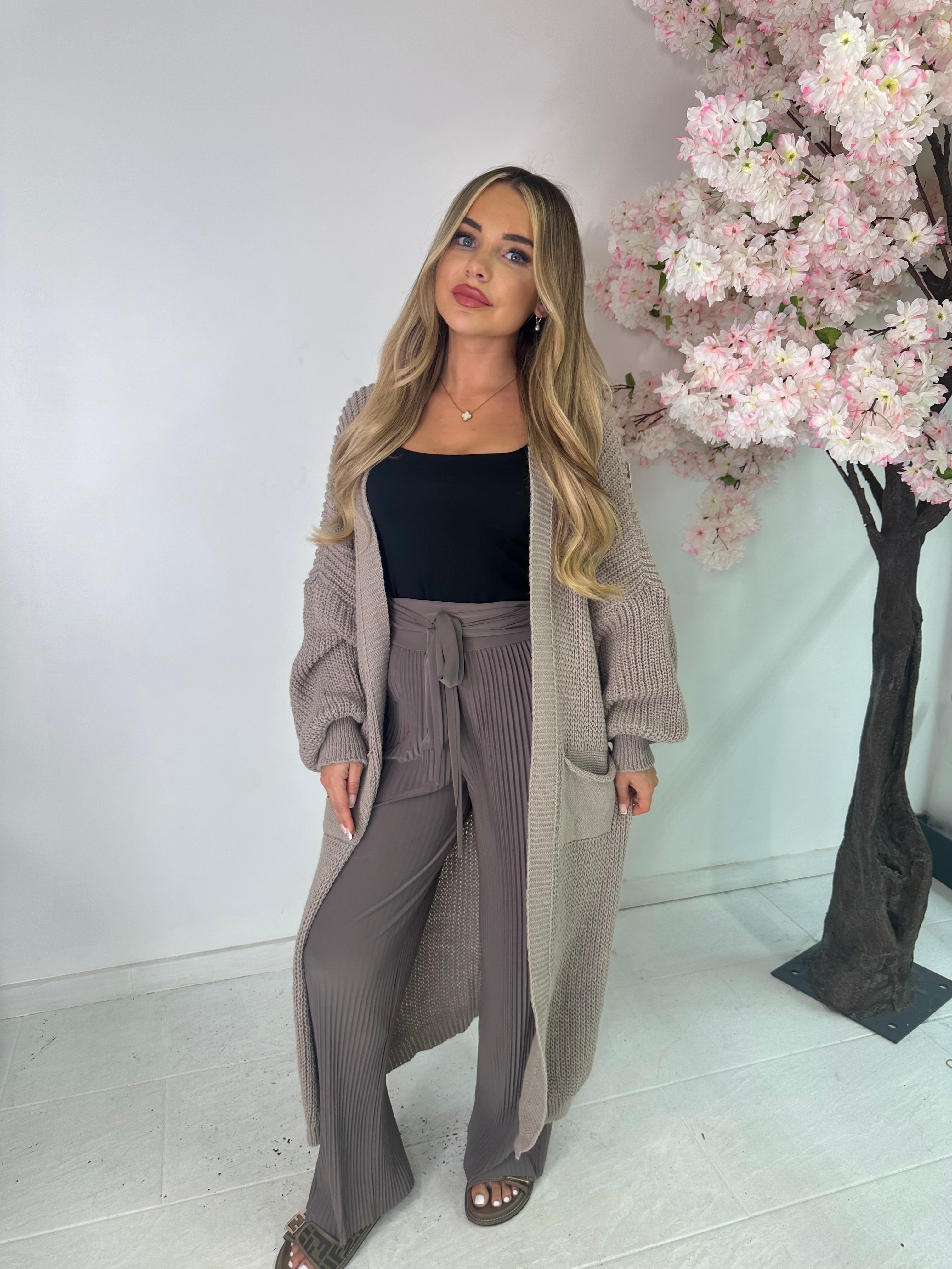 Long knit cardigan - taupe