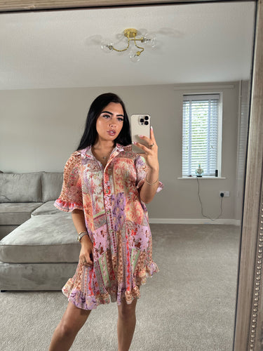 PATTERN PLEATED OVERSIZED DRESS - LILAC