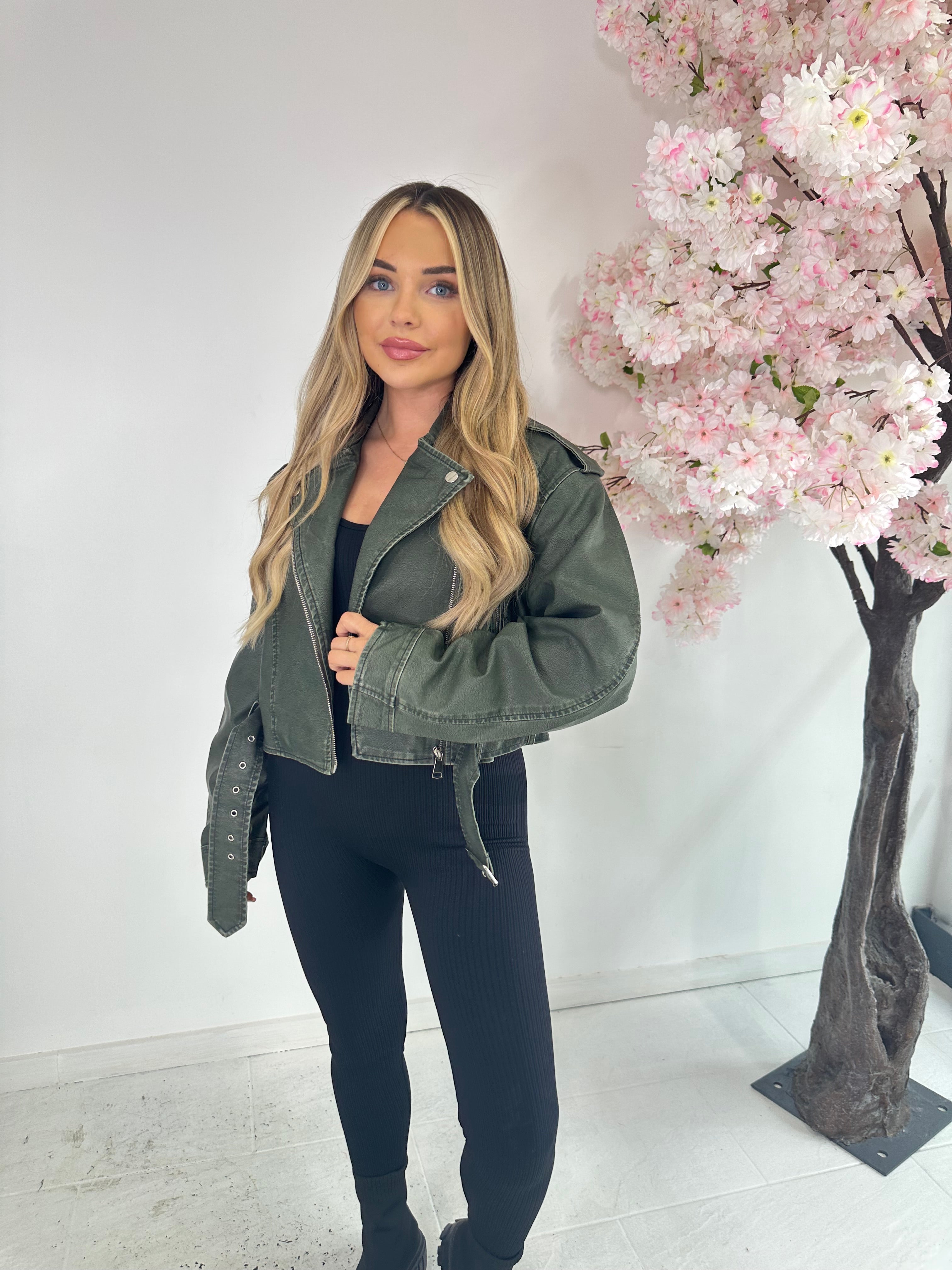 Faux leather deals belted jacket