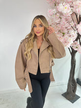 Faux leather belted jacket - beige