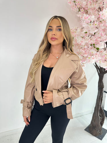 PU leather trench jacket - tan