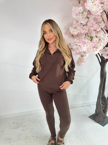 Half zip loungewear set  - brown