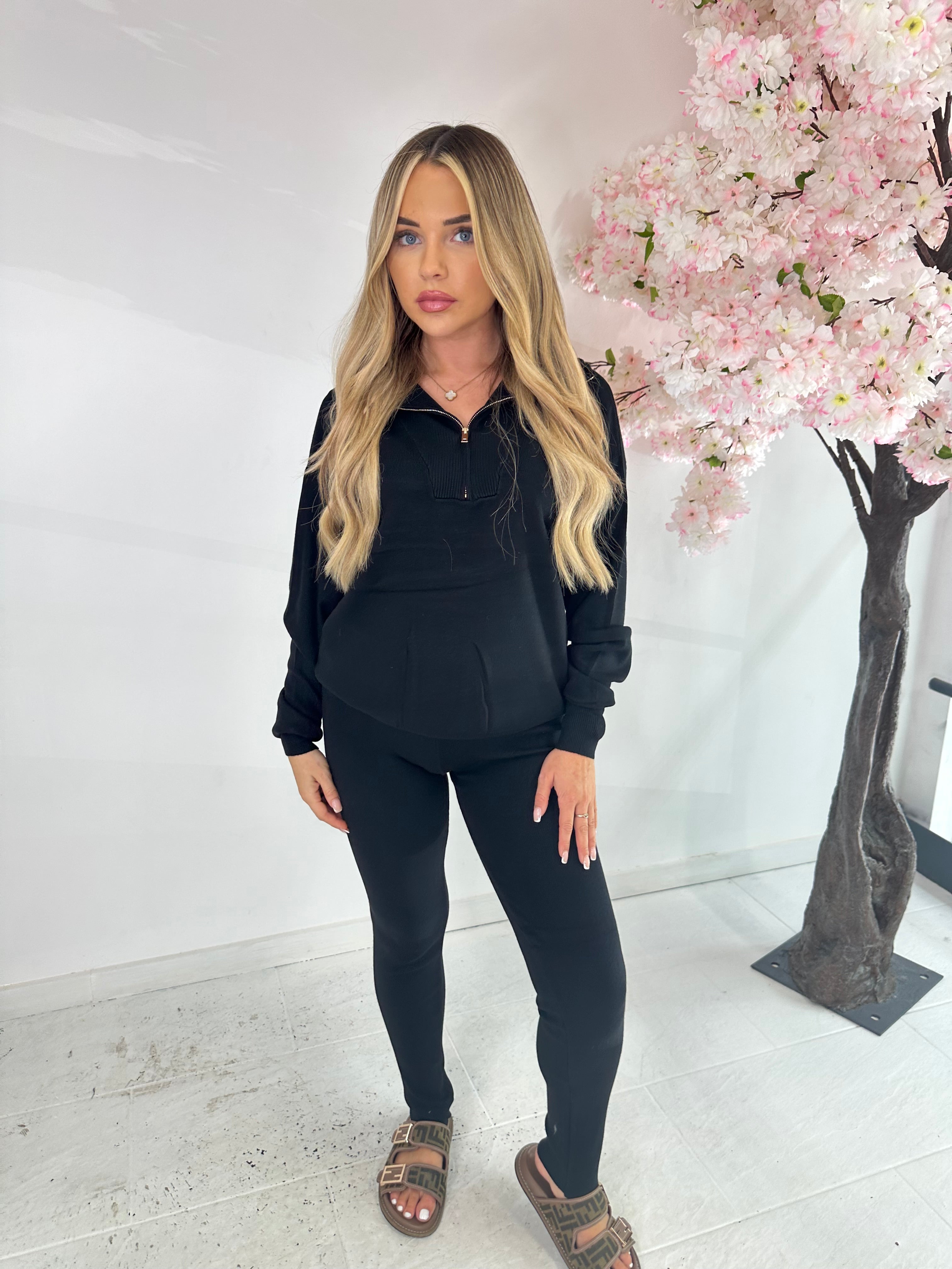 Half zip loungewear set  - black