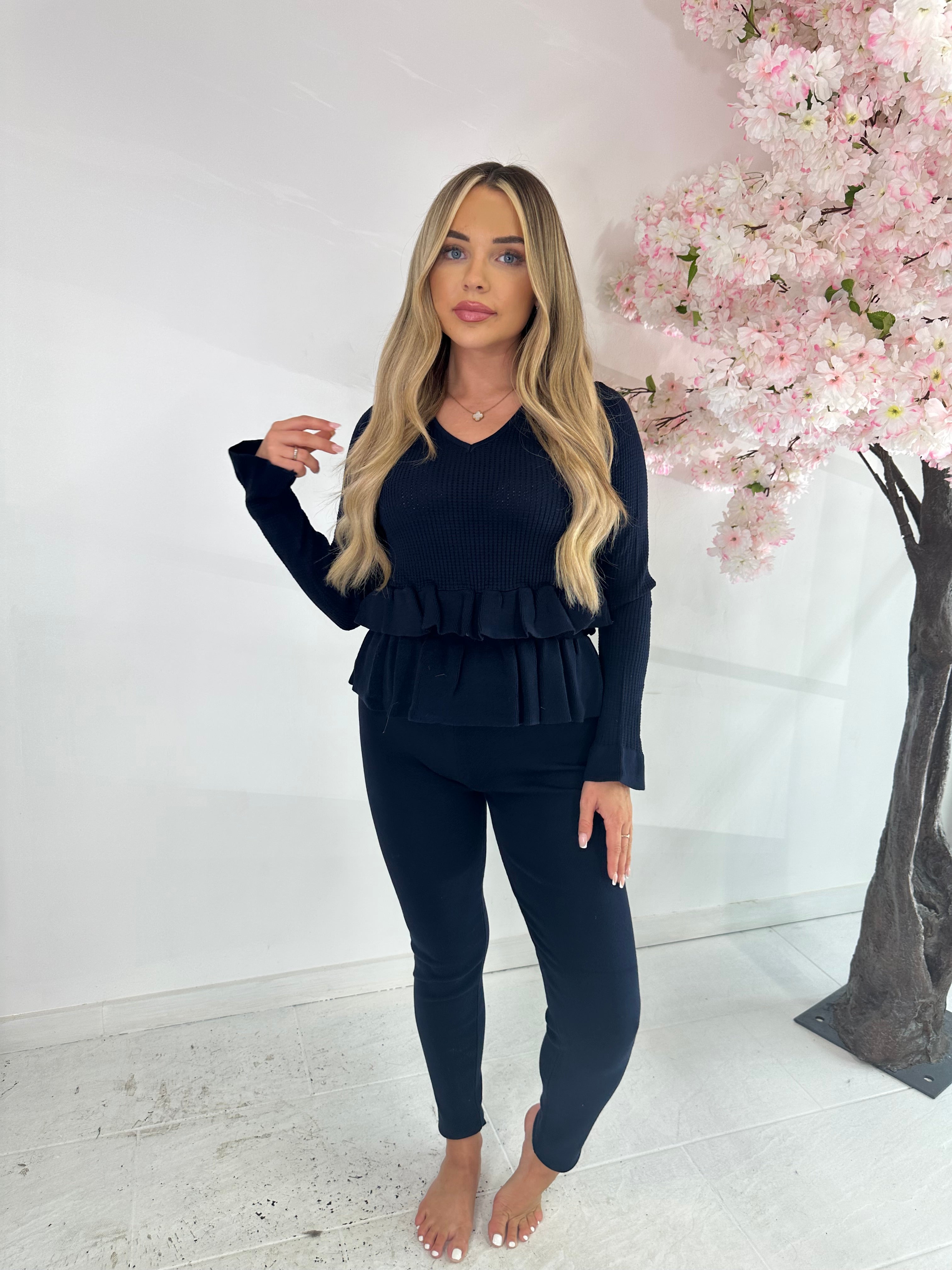 Mila frill loungewear set - navy