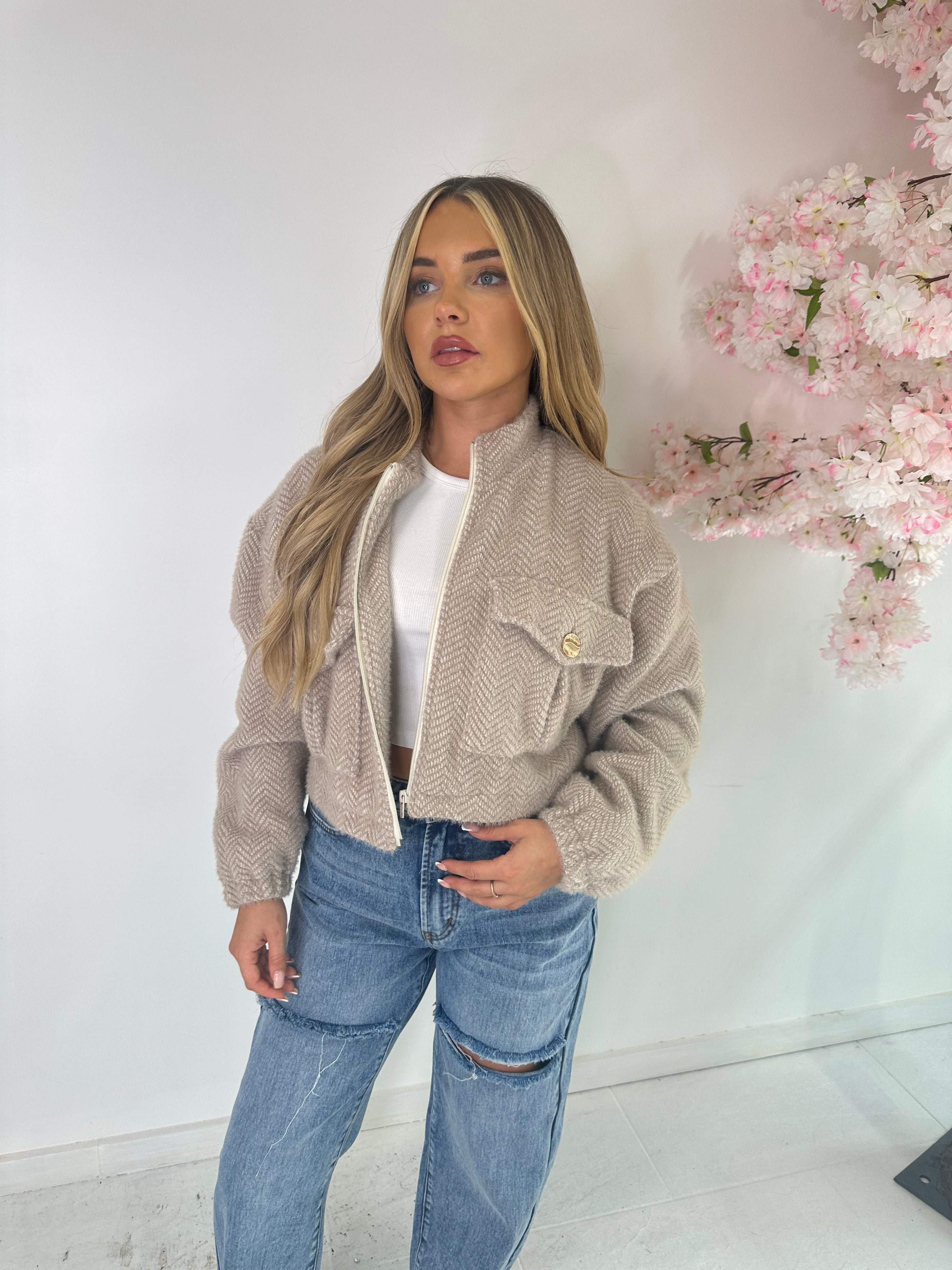 Tweed bomber jacket - beige