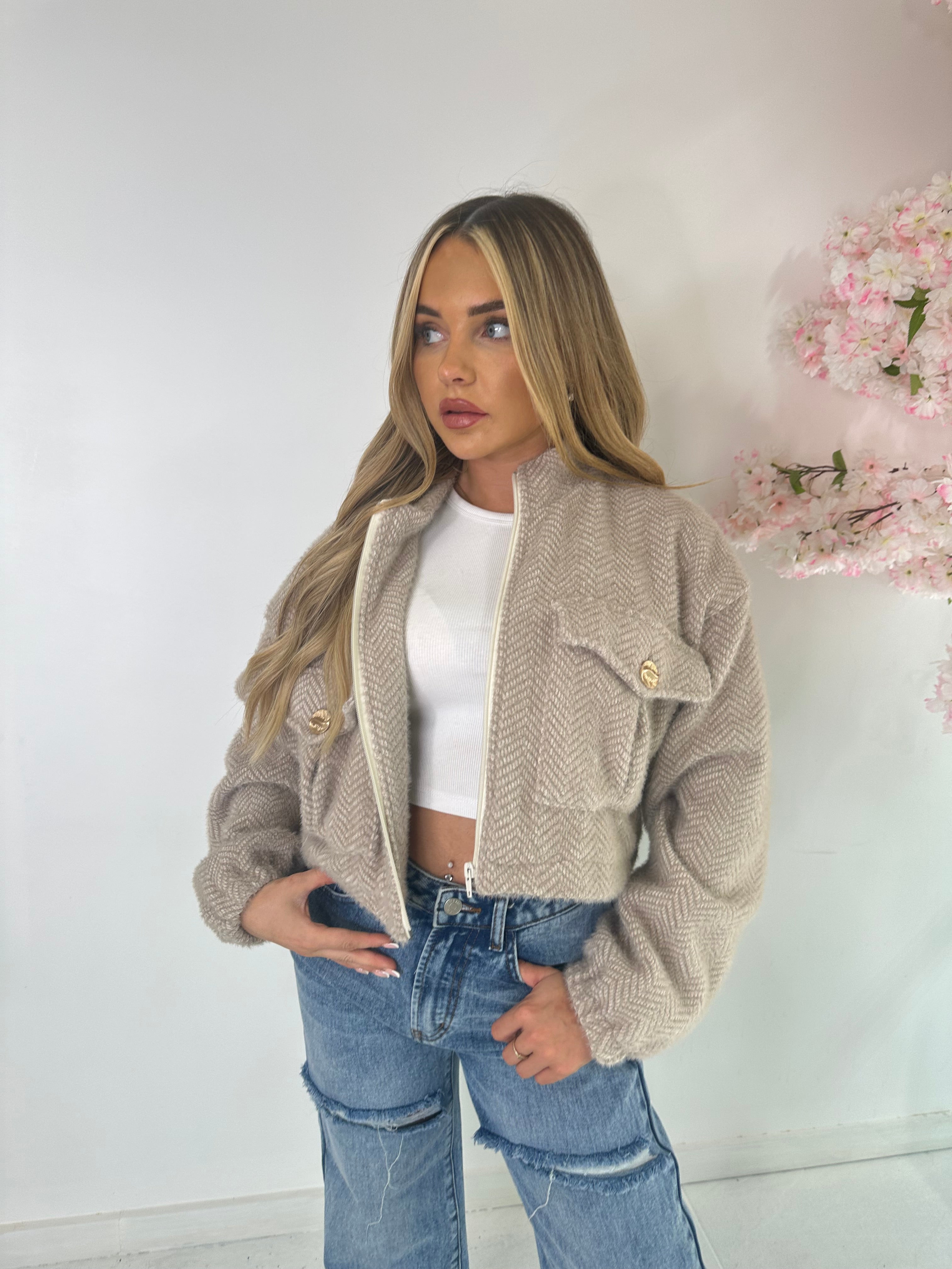 Tweed bomber jacket - beige