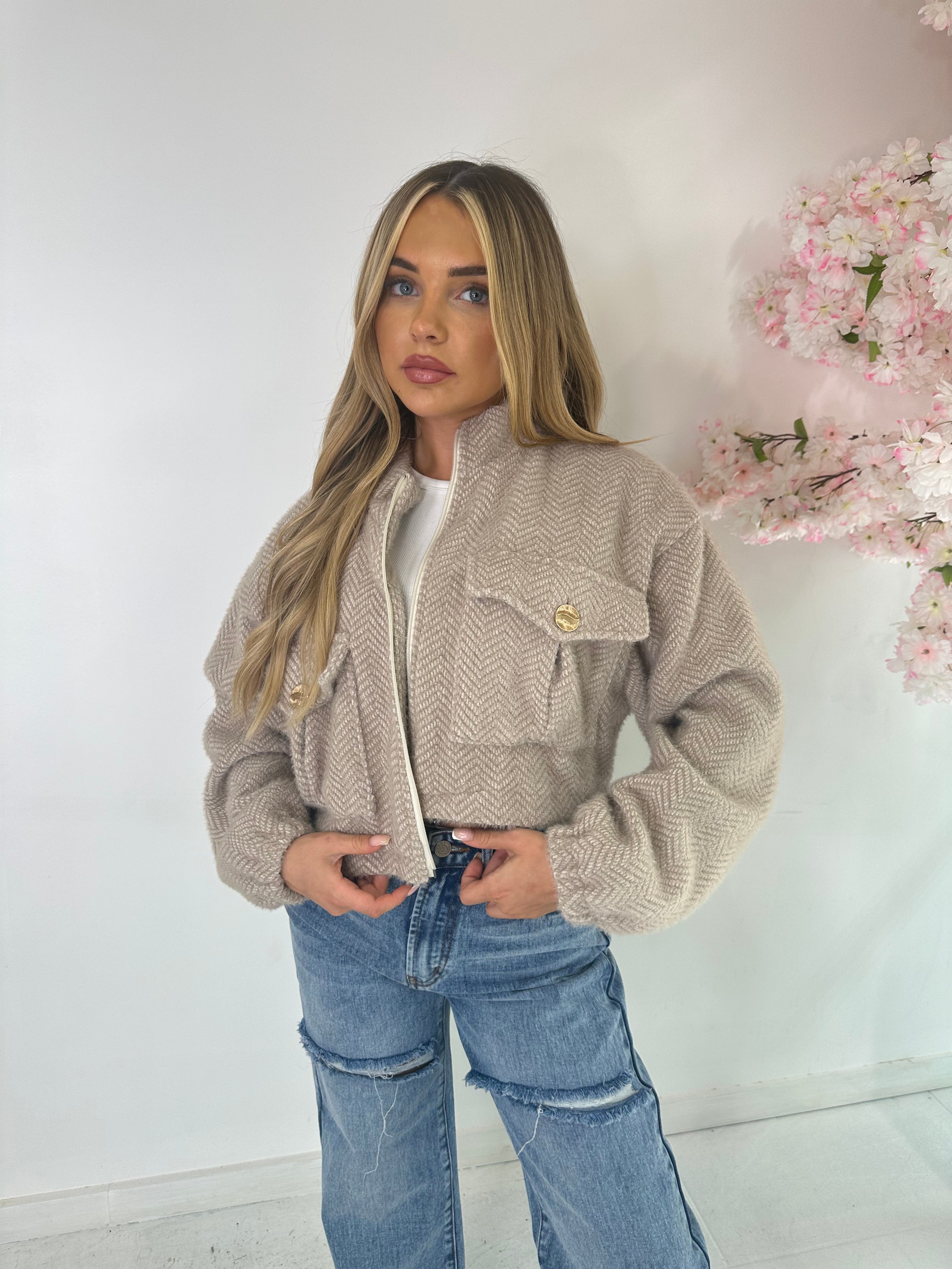 Tweed bomber jacket - beige