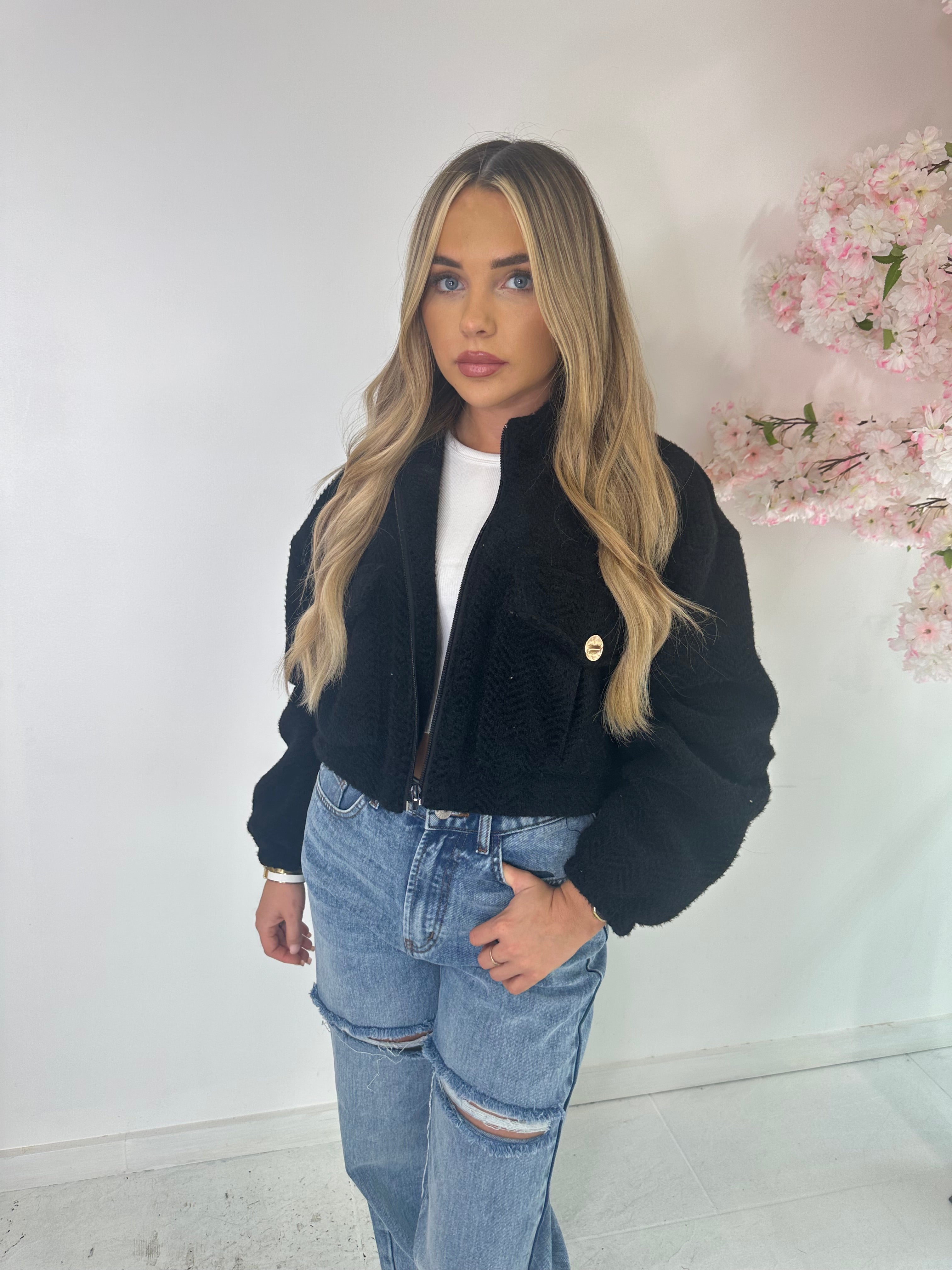 Tweed bomber jacket - black