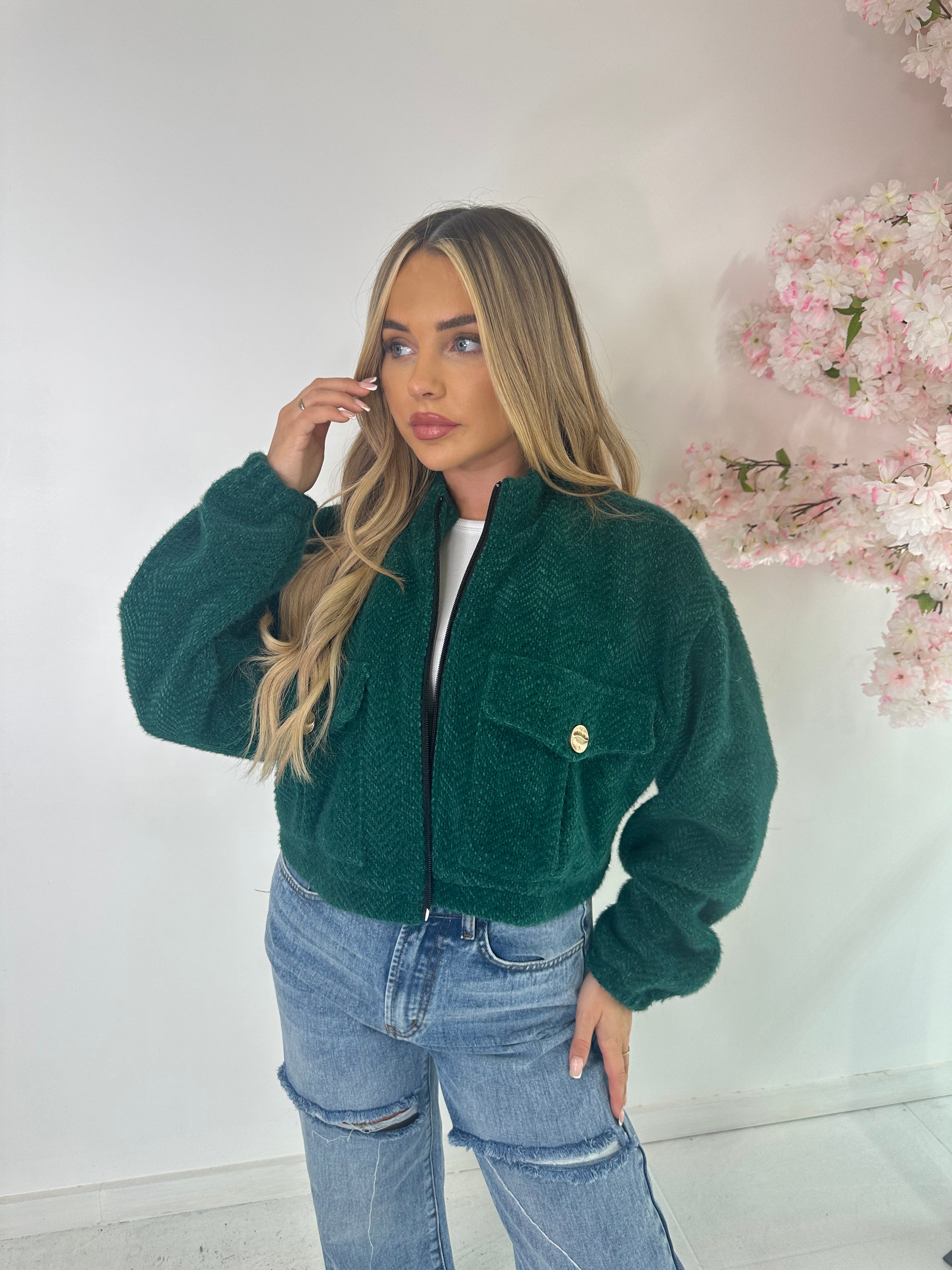 Tweed bomber jacket - green
