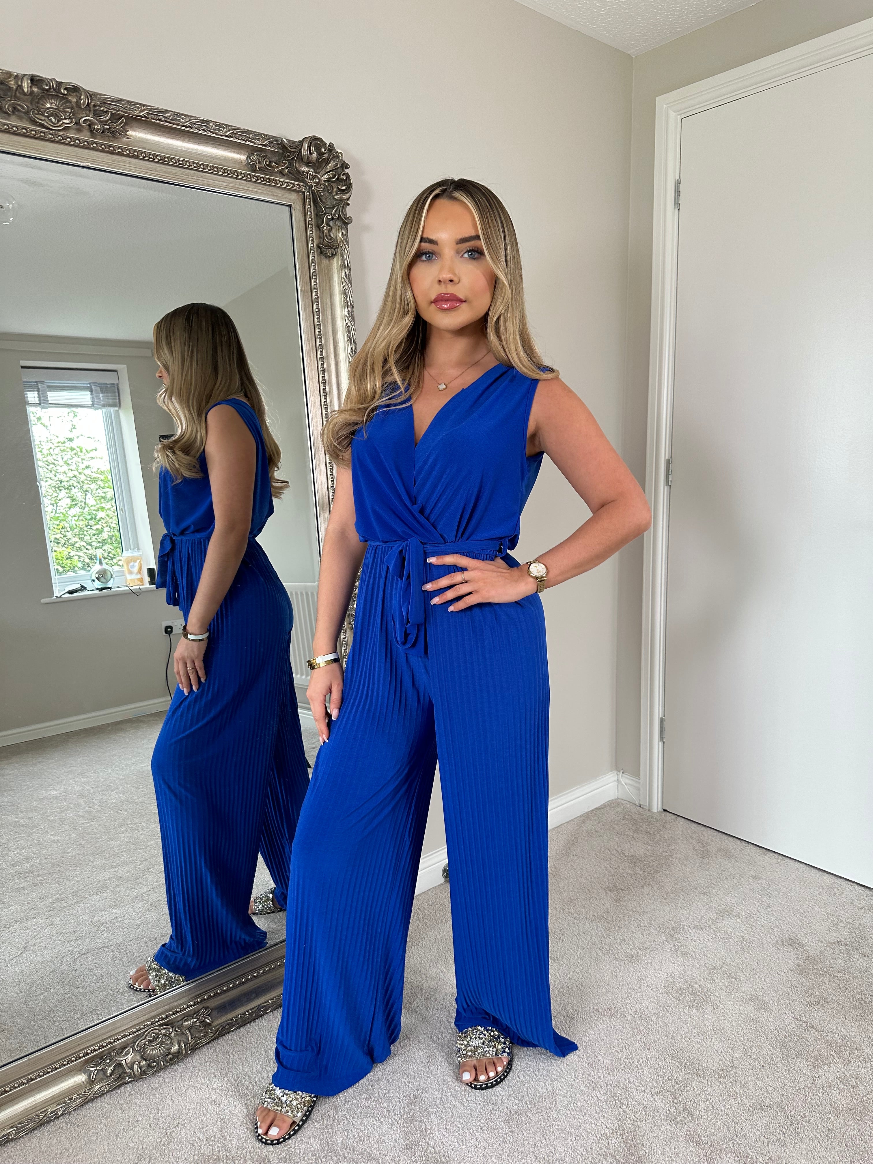 KATE PLEATED JUMPSUIT - ROYAL BLUE