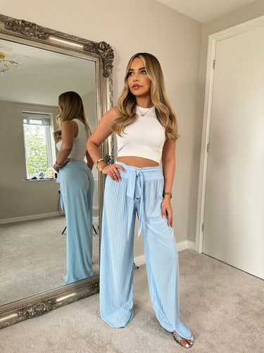 TIE UP PLEATED TROUSERS - BABY BLUE