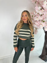 Crop stripe knit jumper - khaki