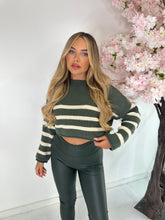 Crop stripe knit jumper - khaki