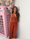 Sleeveless Tie Front Wide Leg Co-Ord