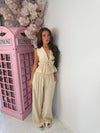 Sleeveless Tie Front Wide Leg Co-Ord