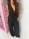 Sleeveless Tie Front Wide Leg Co-Ord
