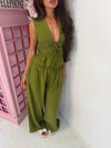 Sleeveless Tie Front Wide Leg Co-Ord