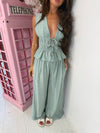 Sleeveless Tie Front Wide Leg Co-Ord