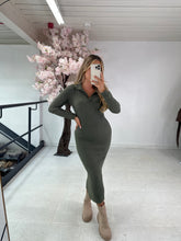 Knit midi dress - khaki