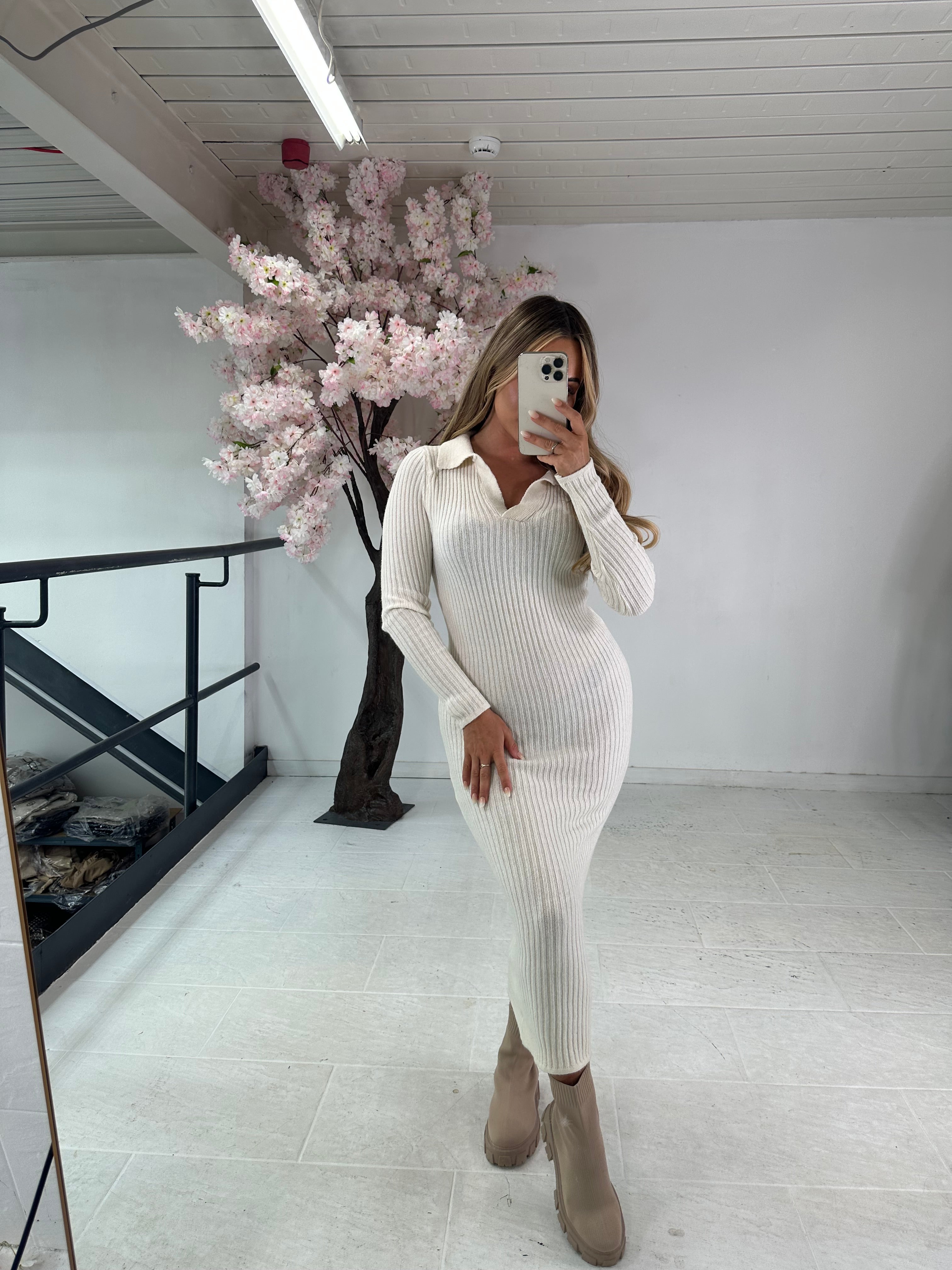 Knit midi dress - cream