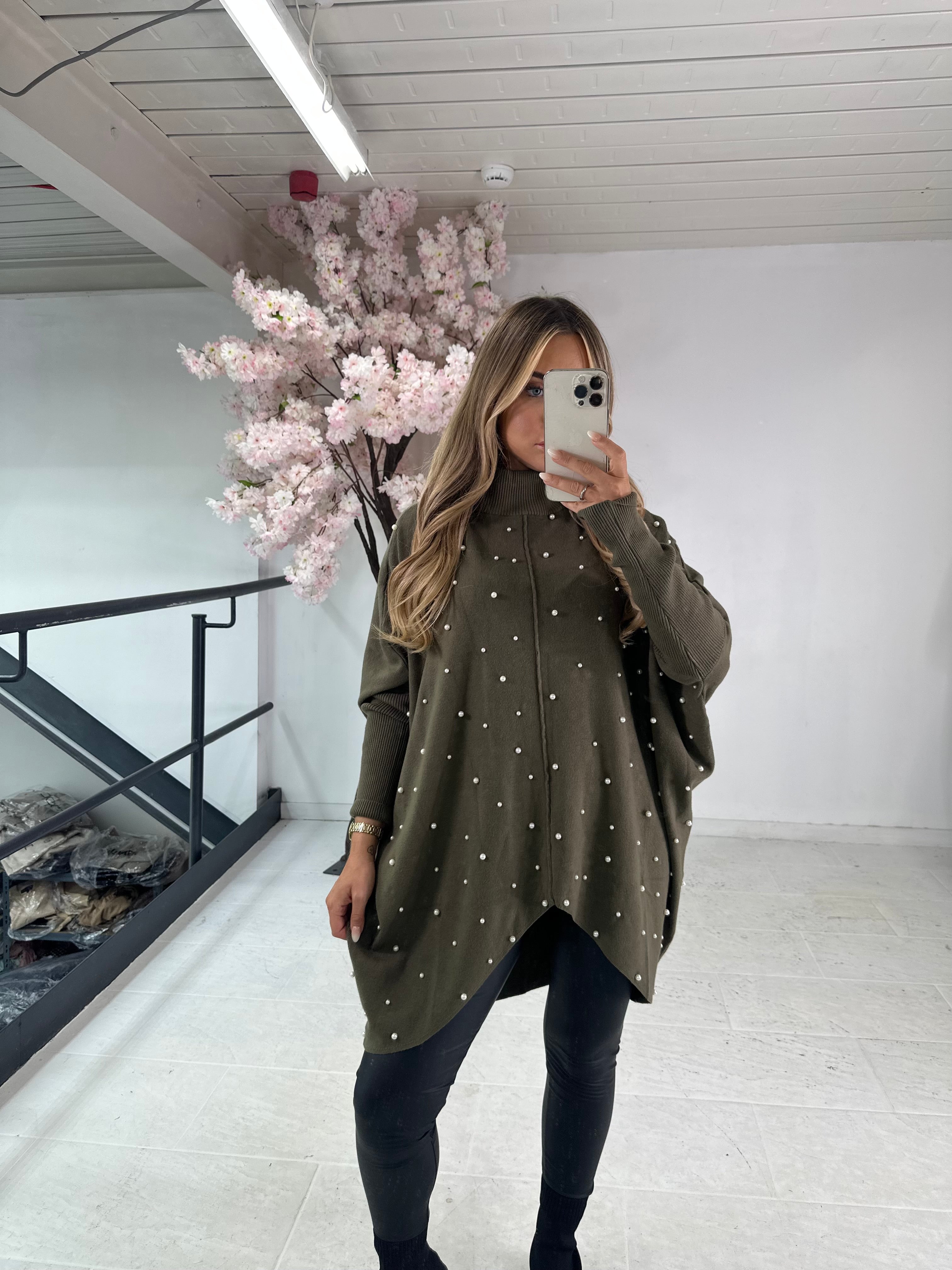 Oversized pearl jumper - khaki